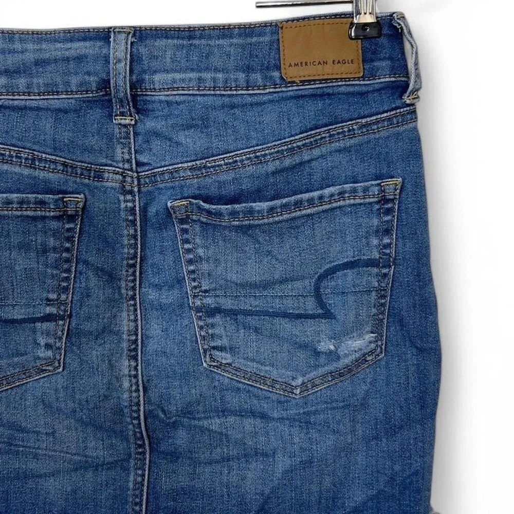 American‎ Eagle Blue Denim Mini Skirt Distressed